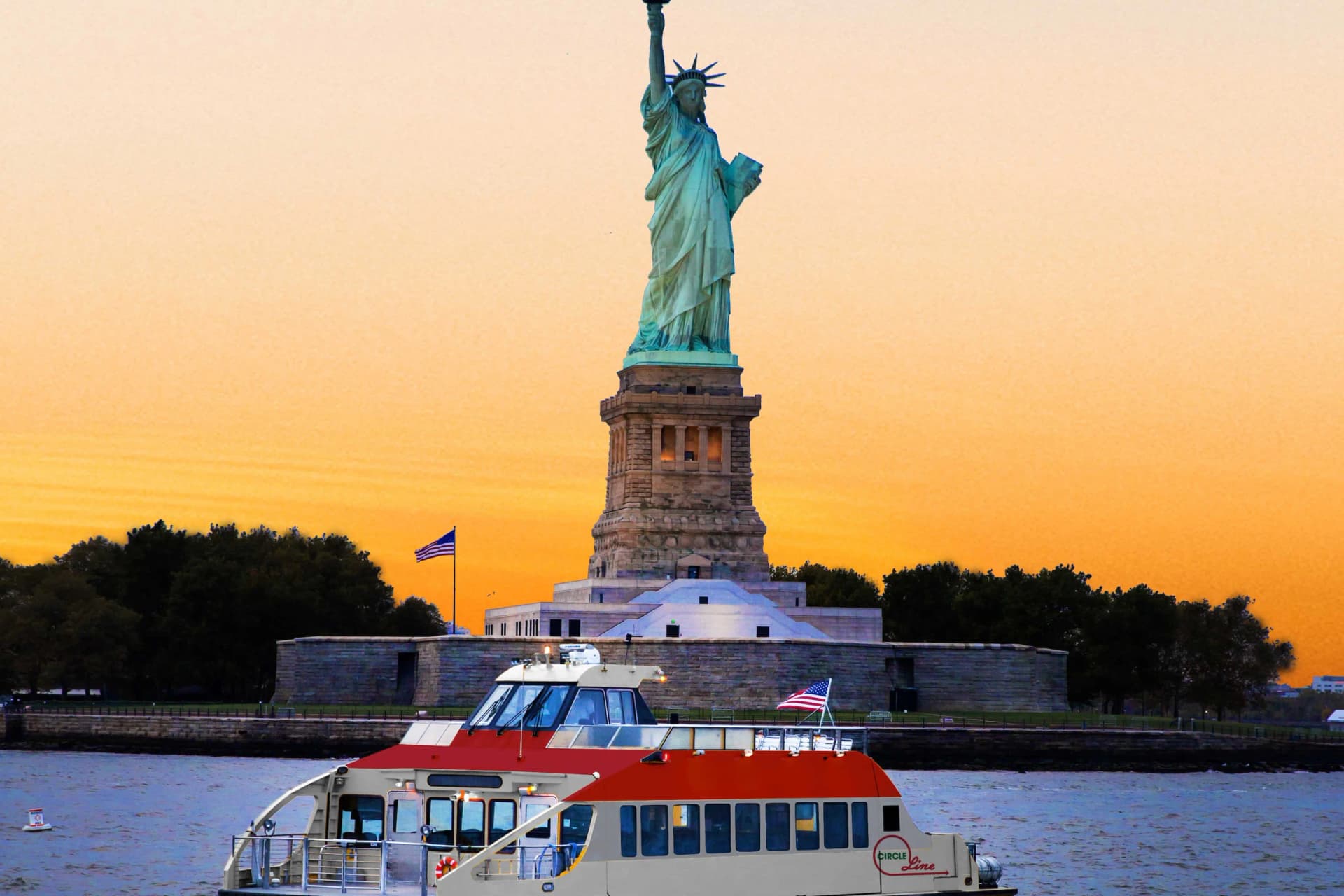 Statue of Liberty during New York sunset cruise