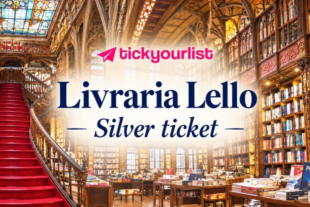Livraria Lello Silver Ticket with the iconic bookstore interior in Porto, Portugal