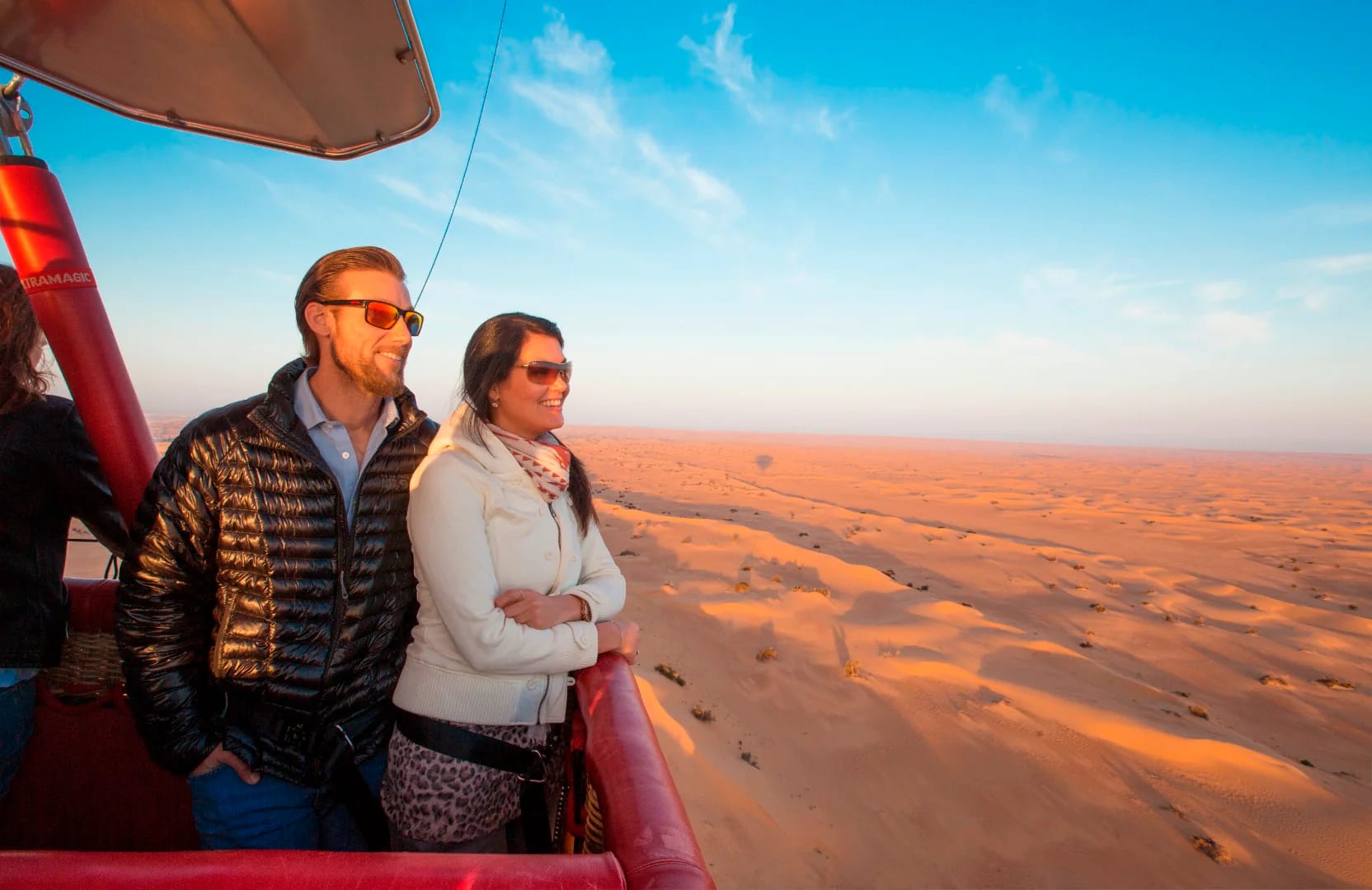 Hot air balloon soaring over Dubai desert