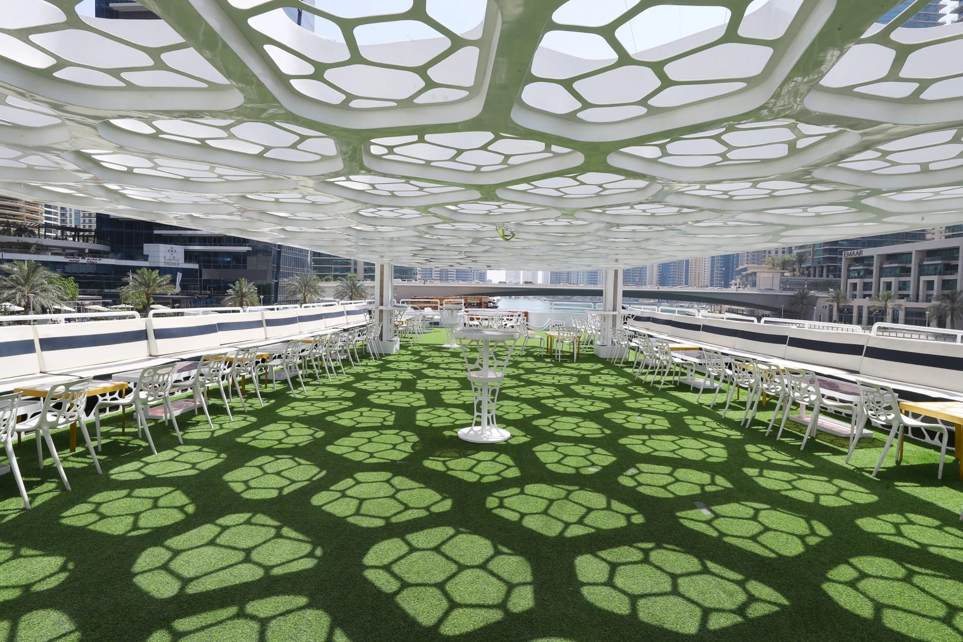 Dubai Mega Yacht cruise dining experience at night