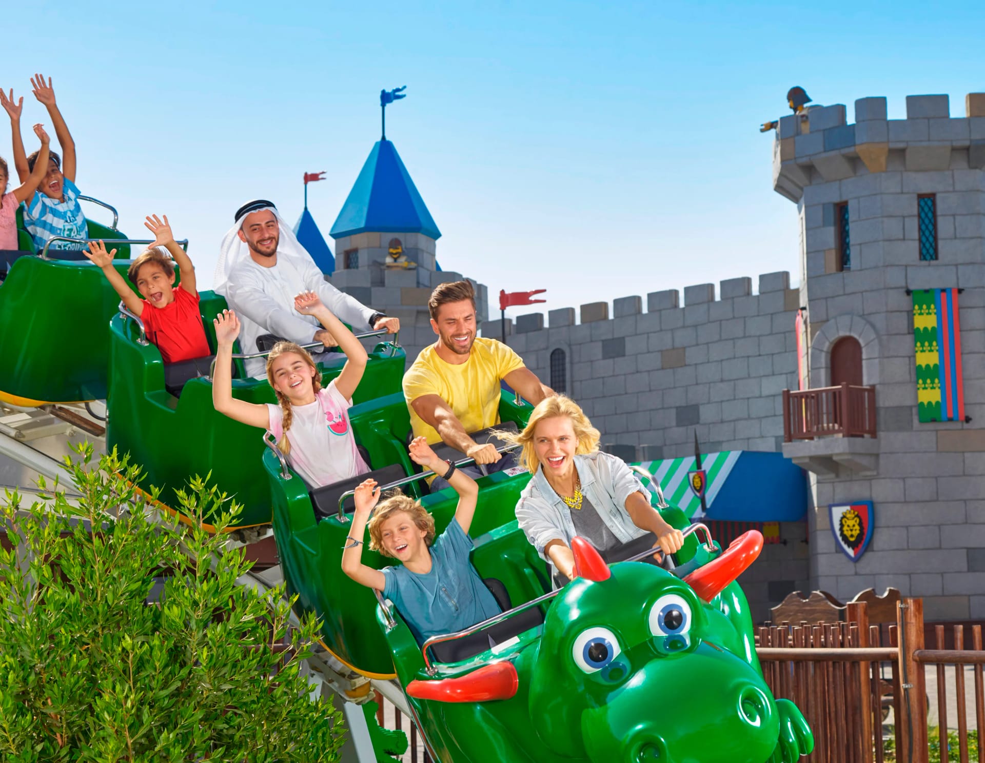 Family enjoying rides at Legoland Dubai, UAE