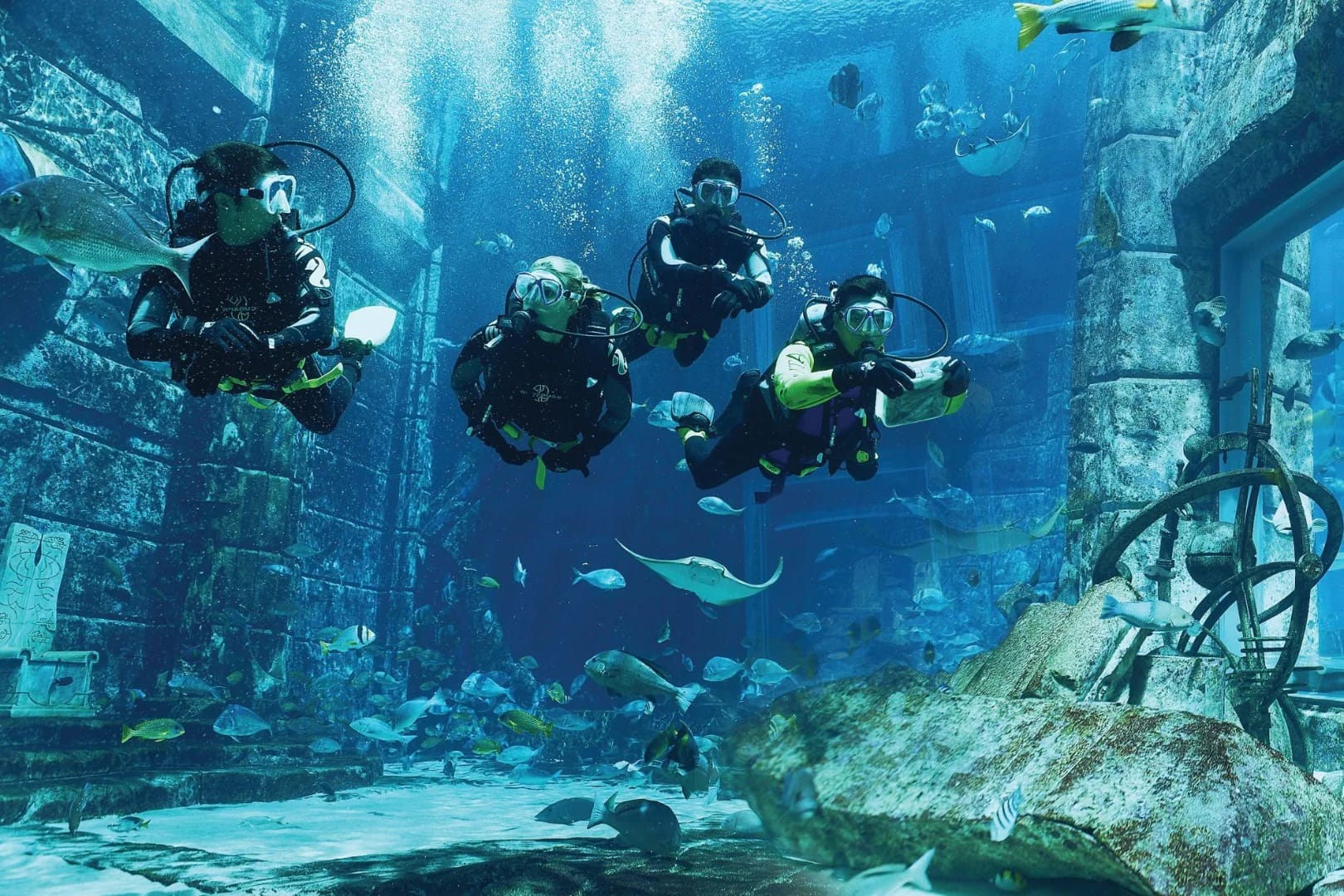Scuba diving at The Lost World Aquarium Dubai
