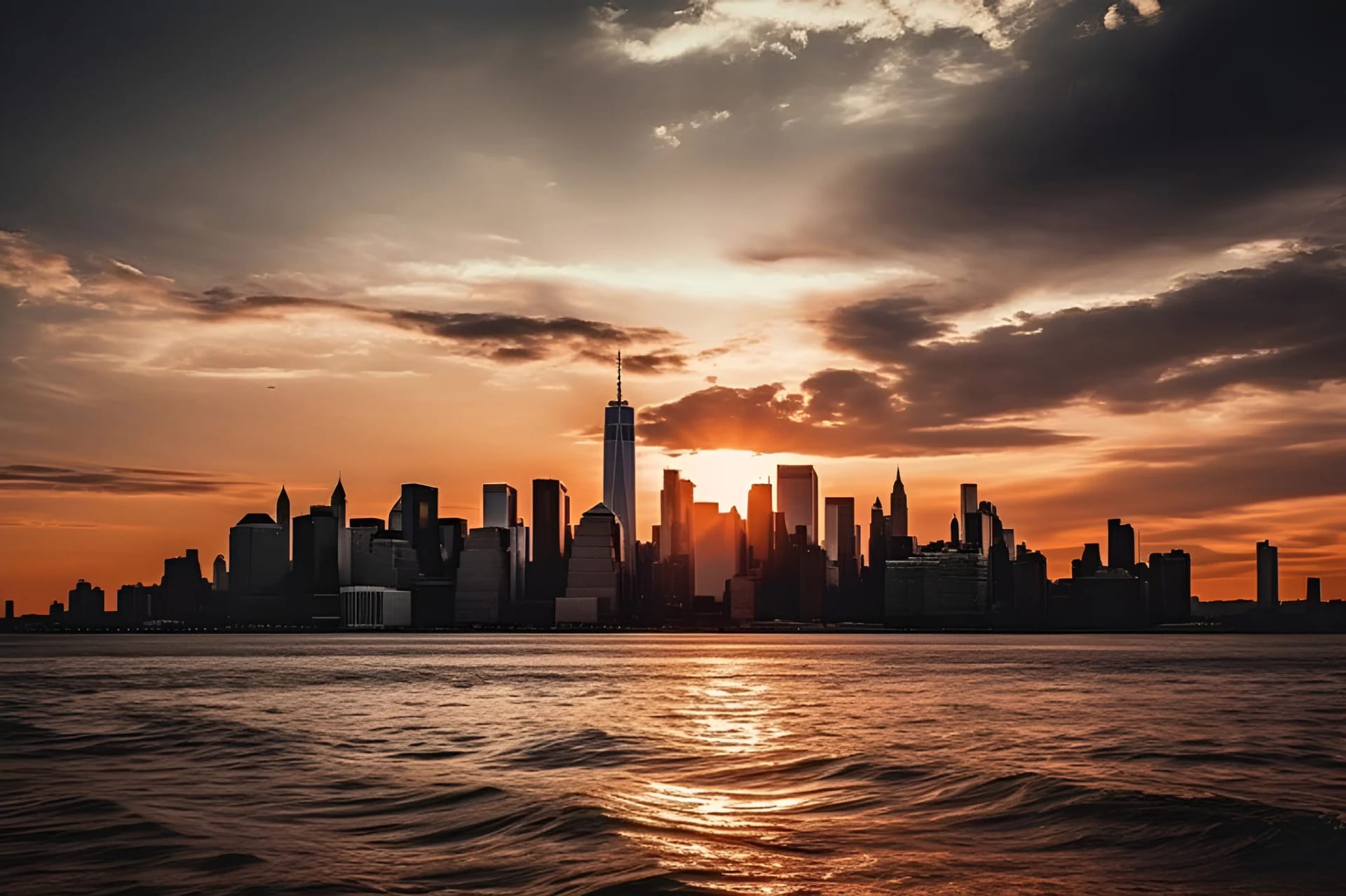 Sunset skyline cruise near Statue of Liberty, NYC