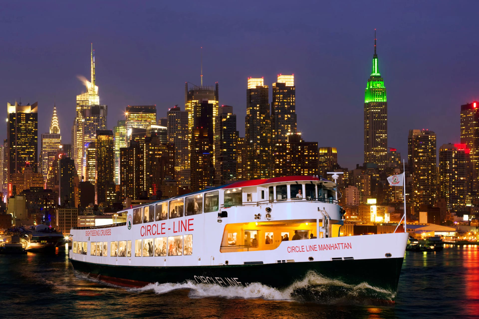 New York Harbor Lights Cruise with skyline view