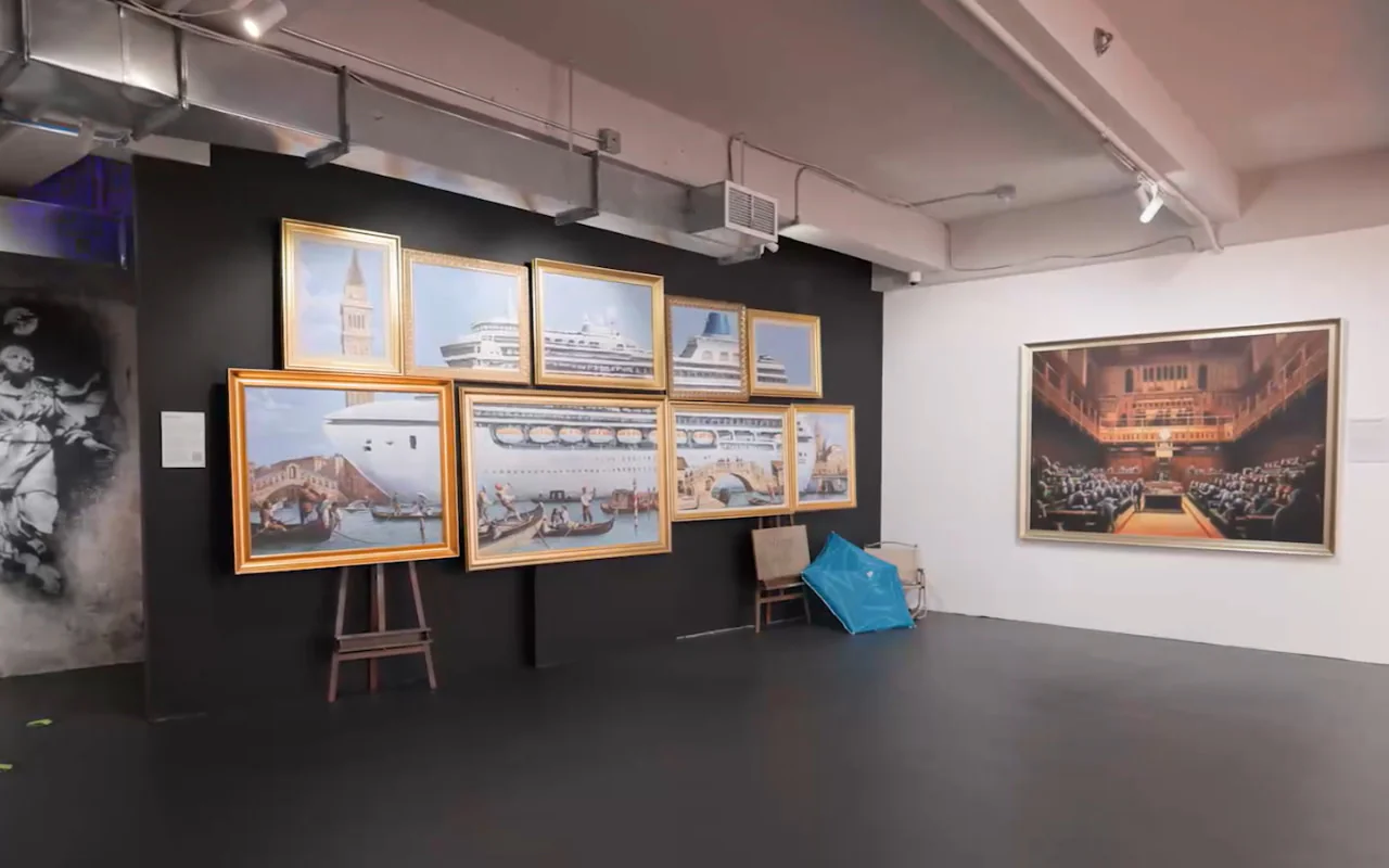 Visitors exploring Banksy Museum in New York City