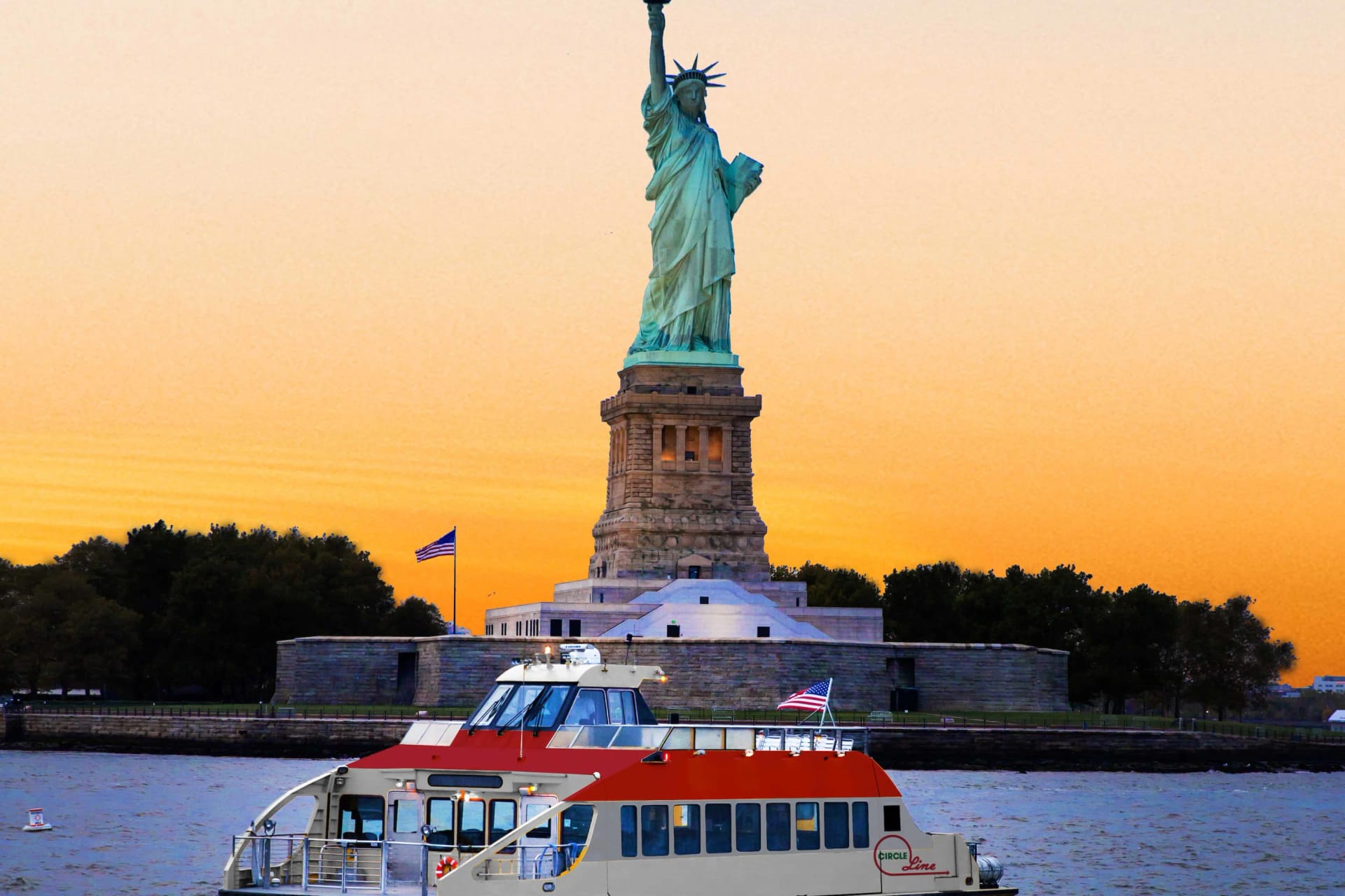 Statue of Liberty during sunset cruise in New York