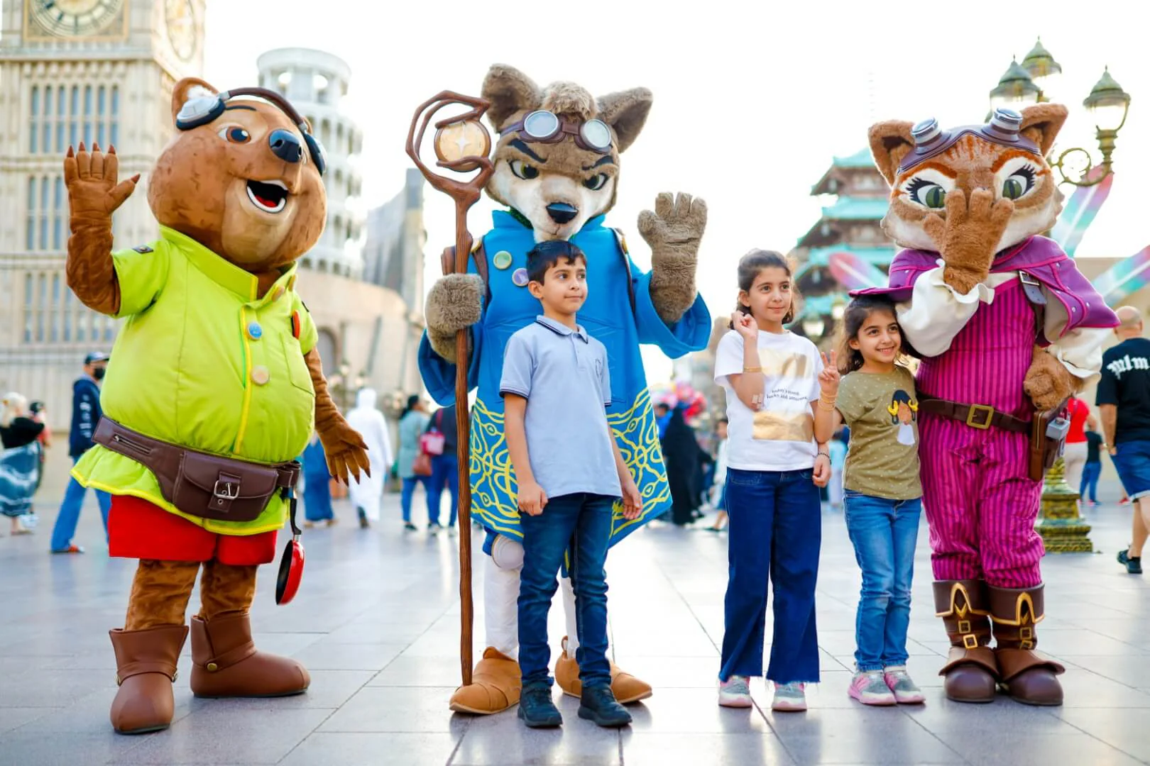 Family enjoying Global Village attractions in Dubai