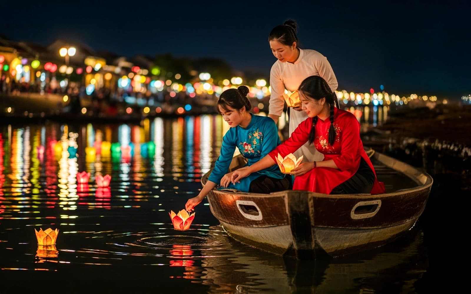 Coconut Basket Boat Ride with Transfers, Hoi An by Night Tour, Lantern Release & Dinner