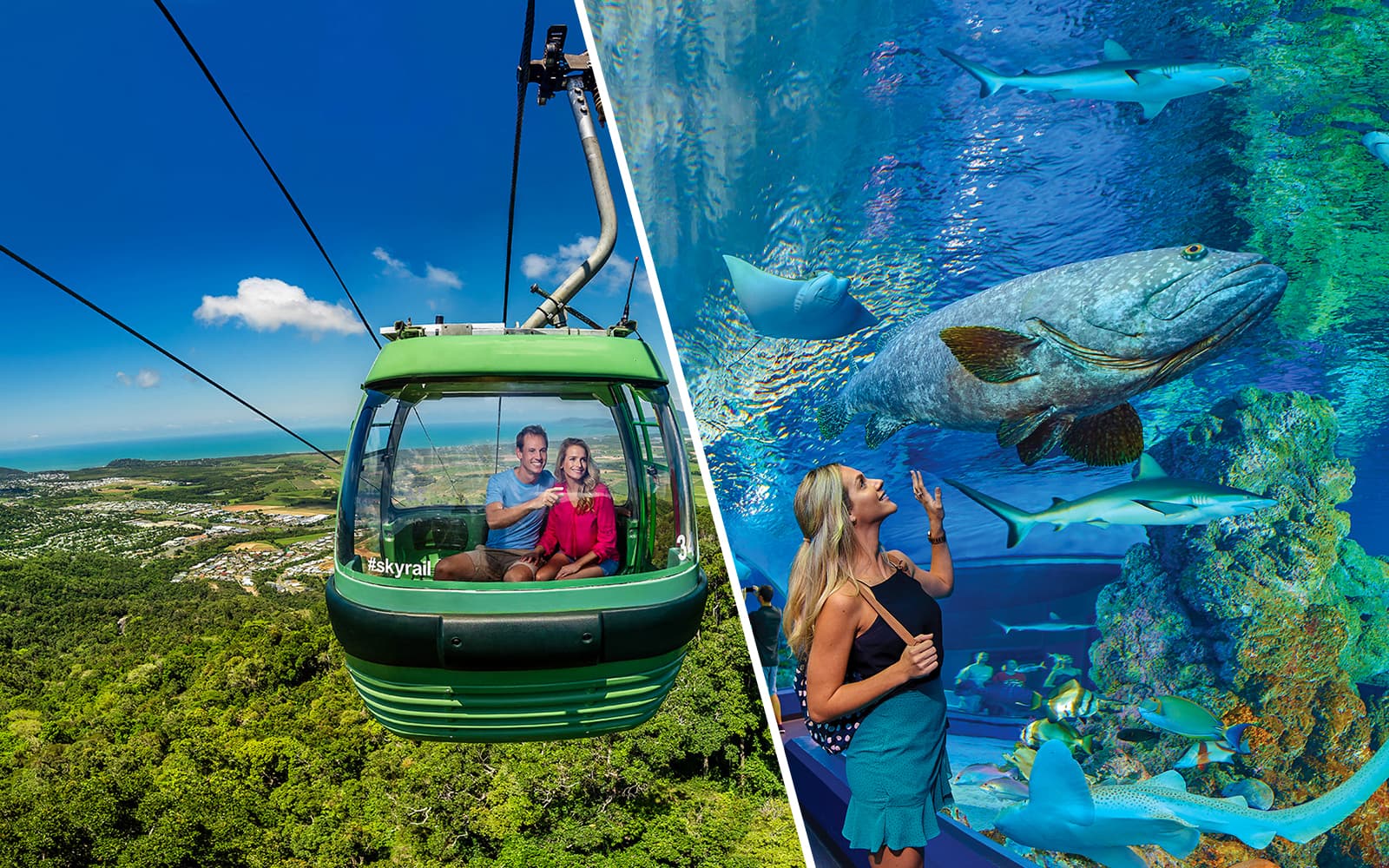 Combo (Save 5%): From Cairns: Scenic Train & Skyrail Kuranda Tour with Transfers + Cairns Aquarium Tickets