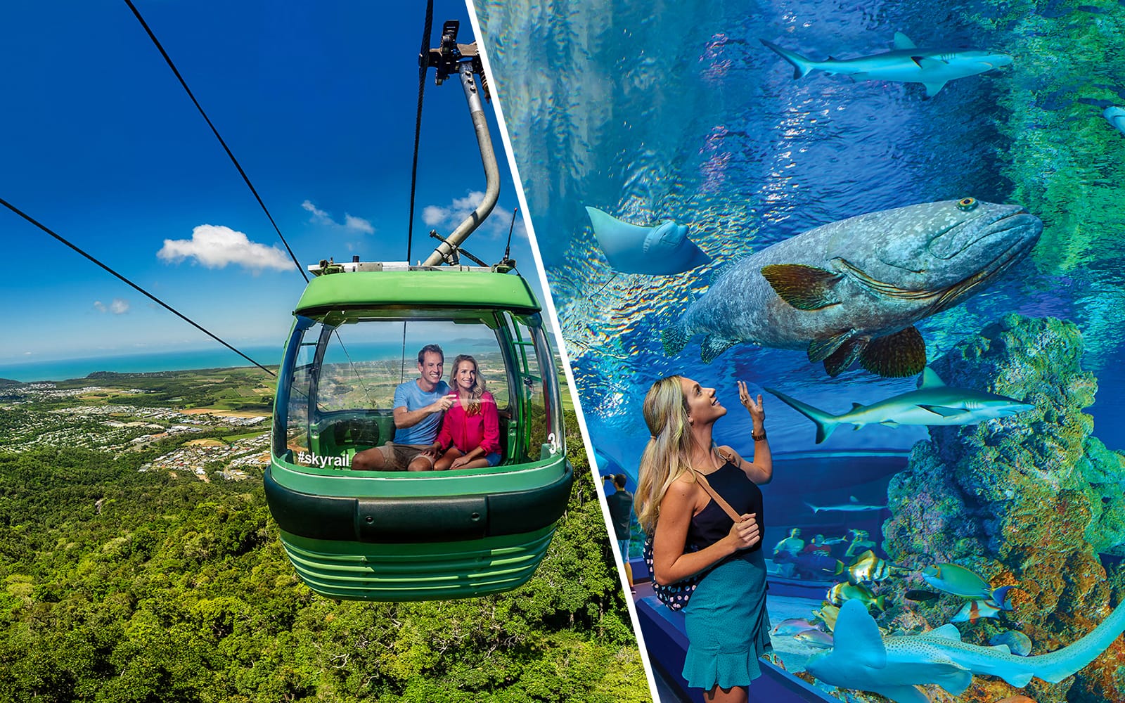 Combo (Save 5%): From Cairns: Scenic Train & Skyrail Kuranda Tour with Transfers + Cairns Aquarium Tickets