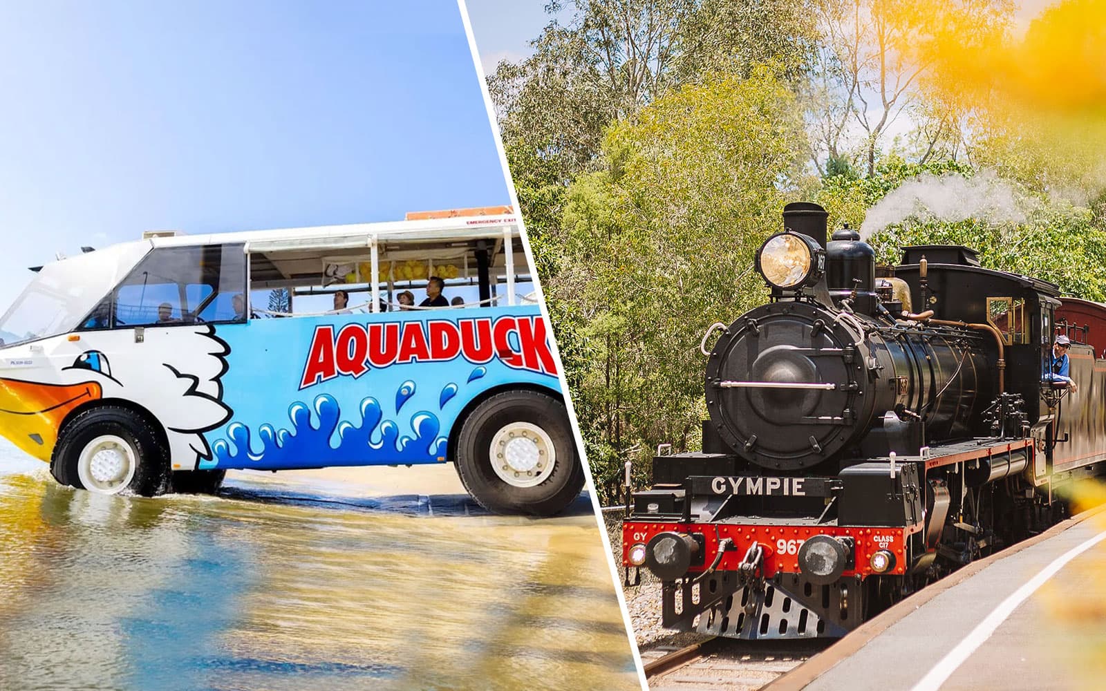 Combo (Save 5%): Aquaduck Sunshine Coast Tour + Mary Valley Rattler Train Tickets