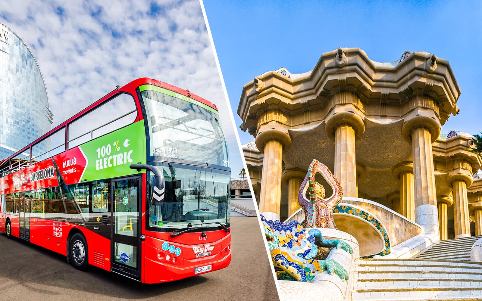 Combo (Save 15%): Park Güell Tickets + Barcelona Hop-on Hop-off Bus Tour