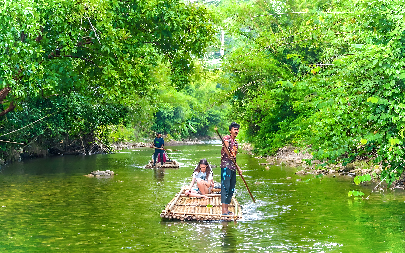 From Phuket: Bamboo Rafting, ATV Ride with Elephant Trekking & Bathing Experience