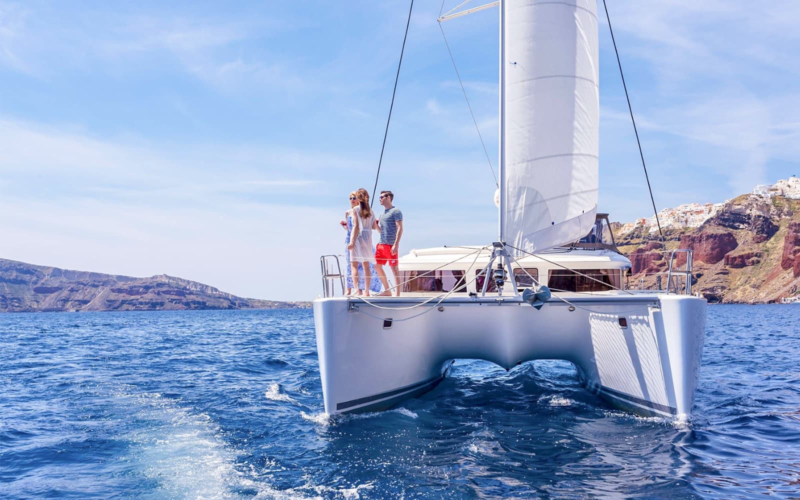 Semi-Private Luxury Catamaran Cruise with Greek Lunch & Transfers