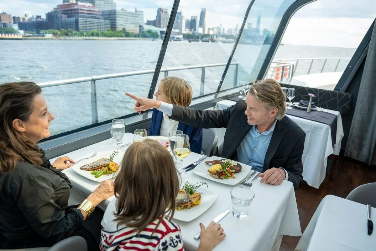 Family enjoying a brunch cruise in New York City