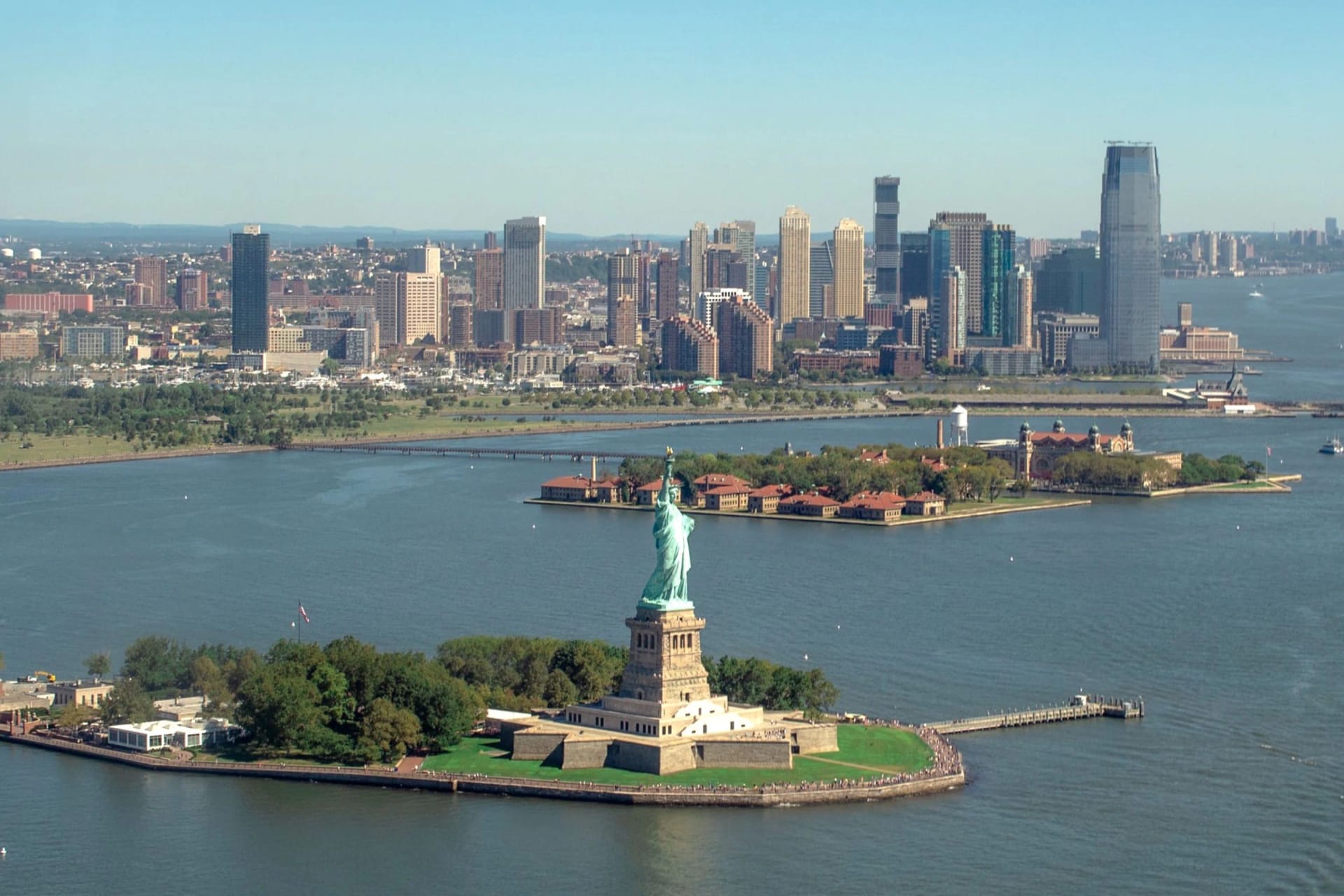 Stunning view of Statue of Liberty from ferry in New York