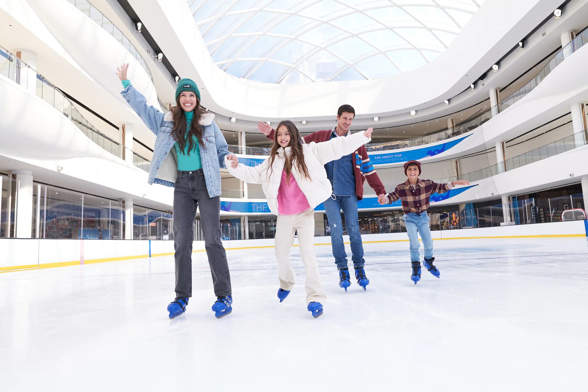 Family ice skating at The Rink in New Jersey