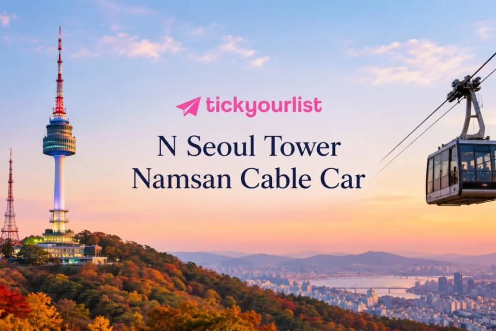 N Seoul Tower and Namsan Cable Car in Seoul at sunset