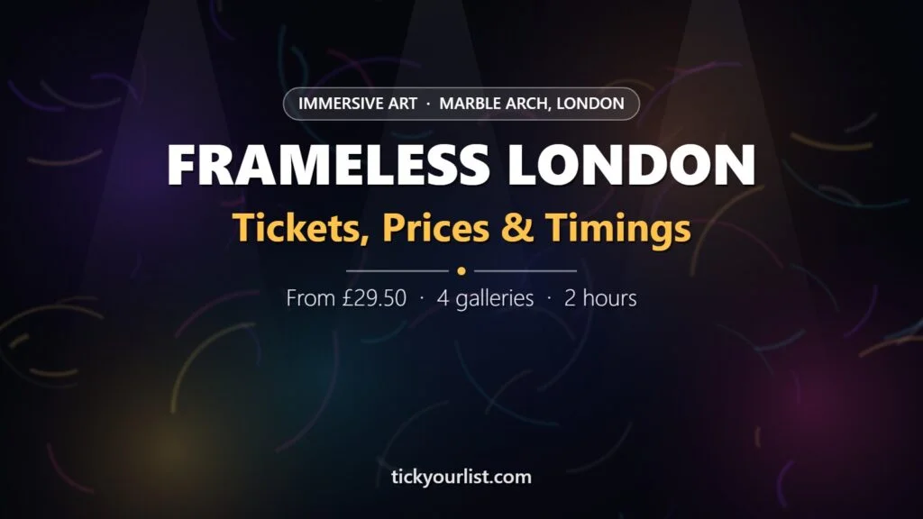 Frameless London tickets guide showing immersive art projections at Marble Arch