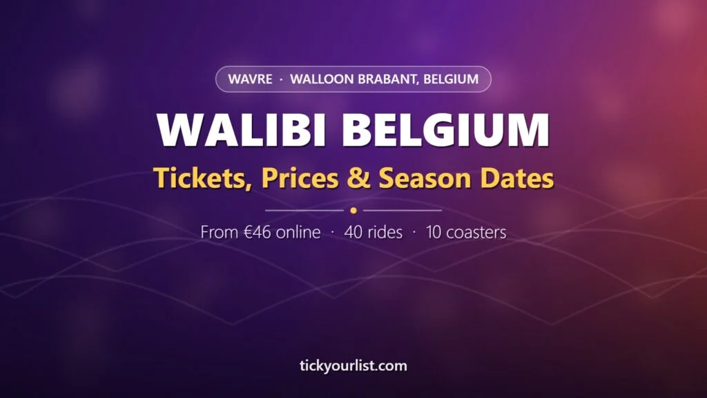 Walibi Belgium tickets from €46 online, covering 40 rides and ten rollercoasters in Wavre