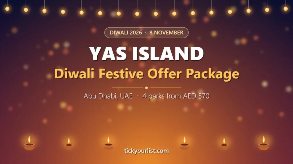 Yas Island Diwali festive offer package 2026 with diyas and festival lights, Abu Dhabi UAE